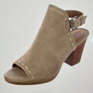 FRYE AND CO (11) Ash Suede Stitched Donna Slingback Chunky Heel Peep Toe Sandals